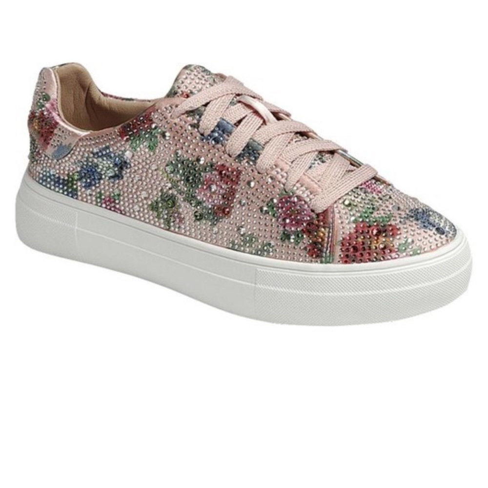 Women's Pink Floral Rhinstone Sneakers